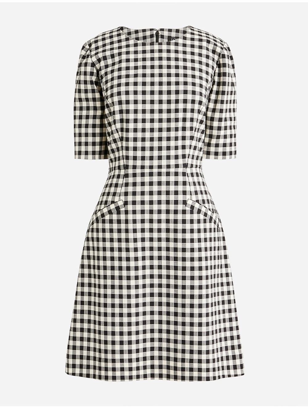 J. Crew Short-Sleeve Kelsie Dress Gingham Bi-stretch Wool Blend Size 16# BP598
